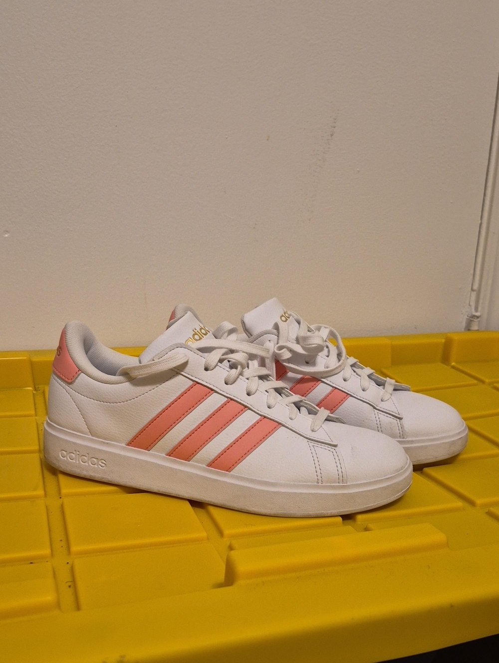 adidas Women’s White Sneakers with Pink Stripes
